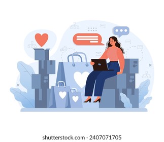 Charity and charitable foundation. Help for people in need. Woman with humanitarian aid or donations boxes. Volunteers or non-governmental, nonprofit organizations support. Flat vector illustration