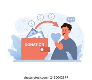 Fundación benéfica y benéfica. Ayuda para las personas necesitadas. Ayuda humanitaria, donaciones, voluntarios o apoyo de organizaciones no gubernamentales sin fines de lucro. Ilustración vectorial plana