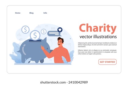 Charity and charitable foundation web banner or landing page. Help for people in need. Humanitarian aid, donations, non-governmental, nonprofit organizations support. Flat vector illustration
