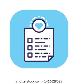 Charity checklist flat color icon. Charitable foundation. List of participants of charity concept. Pictogram for web page, mobile app, promo. UI/UX/GUI design element. Editable stroke.