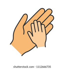 Charity for children color icon. Parent and child hands together. Child protection. Parenthood. Family. Isolated vector illustration