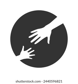 Charity for children glyph icon. Silhouette symbol. Parent and child hands together. Child protection. Parenthood