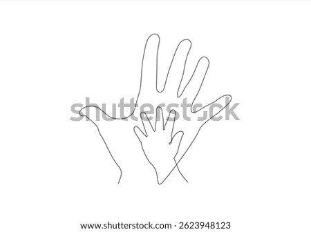 Charity for children linear icon. Parent and child hands together. Child protection. Thin line illustration. Parenthood. Family. Vector isolated outline drawing. Editable stroke