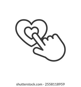 Charity Click a Heart icon in line design. Charity, click, heart, donation, giving, support, kindness on white background vector. Charity Click a Heart editable stroke icon