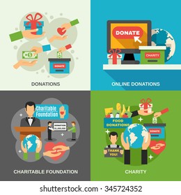 Charity Concept Icons Set With Online Donations Symbols Flat Isolated Vector Illustration 