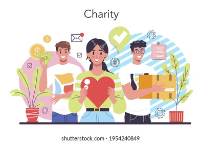 Charity concept. People or volunteer donate stuff to help people.