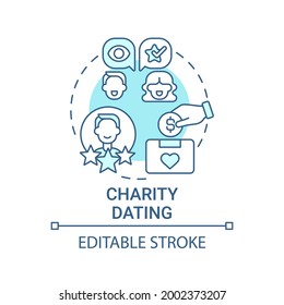 Charity dating concept icon. Fundraising kind abstract idea thin line illustration. Helping charitable causes. Participating in auction. Vector isolated outline color drawing. Editable stroke