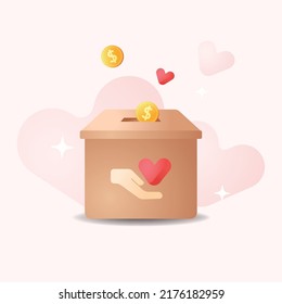 Charity day donation with heart vector illustration. Caring, kindness, helping, giving, fund raising, hope idea.