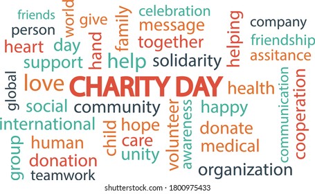 Charity Day text word cloud vector concept, isolated on white background