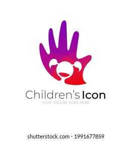 Charity design logo vector, hand and kids logo template