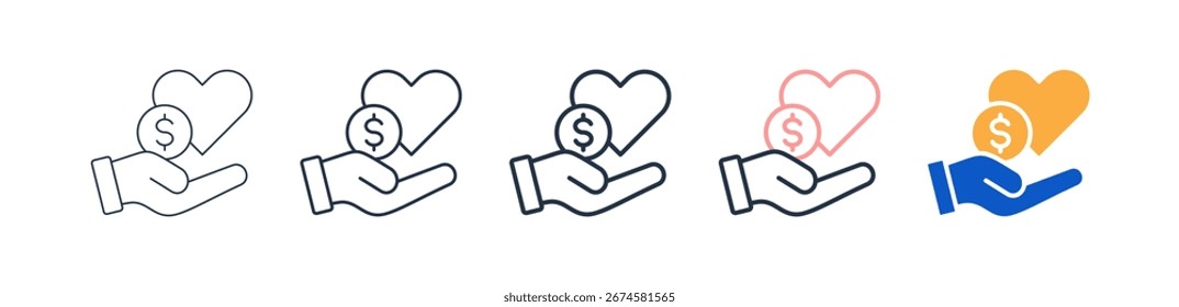 Ícones de estilo diferente do Charity definem ilustração de vetor.