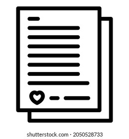 Charity documents icon. Outline charity documents vector icon for web design isolated on white background