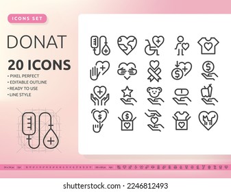 caridad, donat, línea editable, iconos perfectos de píxeles