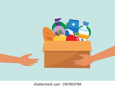 Charity Donation Box With Food, Humanitarian Support Vector Illustration Design