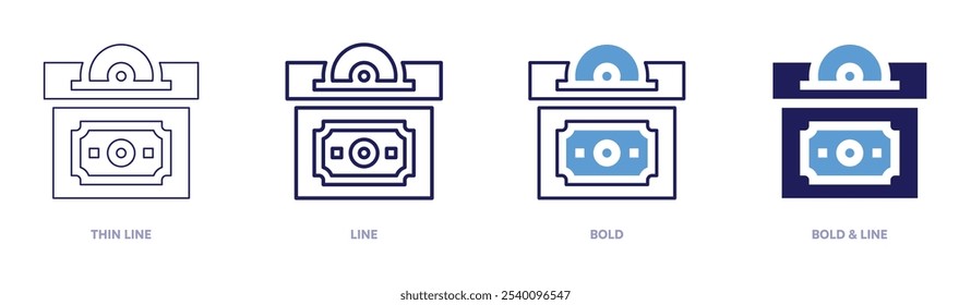 Charity donation box icon in 4 different styles. Thin Line, Line, Bold, and Bold Line. Duotone style. Editable stroke.