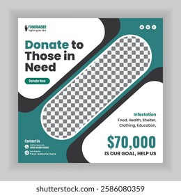 Charity donation campaign Social media banner and Humanitarian charity online post, Fundraiser square poster design template