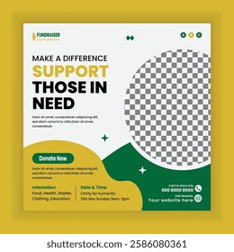 Charity donation campaign Social media banner and Humanitarian charity online post, Fundraiser square poster design template