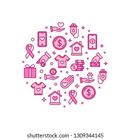 Charity and donation circle design element. Volunteering vector illustration. Generous, volunteer center, fundraising event, organization.