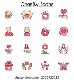 Charity and Donation color line icon set