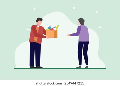 Concepto de caridad y donación. Ilustración vectorial plana de color aislada.