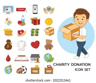 Charity and donation concept flat icons.