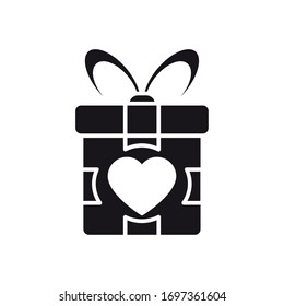 charity and donation concept, gift box with heart icon over white background, silhouette style, vector illustration
