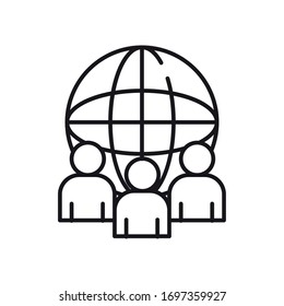 charity and donation concept, global sphere and people icon over white background, line style, vector illustration