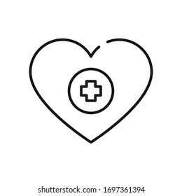 charity and donation concept, heart with medical cross icon over white background, line style, vector illustration