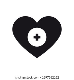 charity and donation concept, heart with medical cross icon over white background, silhouette style, vector illustration