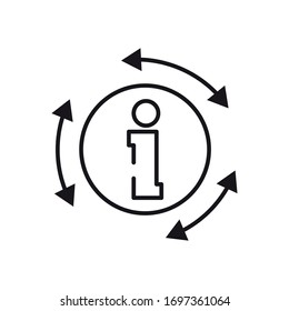 charity and donation concept, information symbol and cycle arrows icon over white background, line style, vector illustration