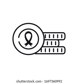 charity and donation concept, money coins with charity ribbon icon over white background, line style, vector illustration