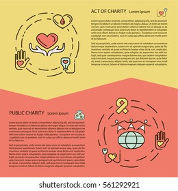 Charity and donation concept set for web banners, printed materials, infographics, websites. Creative icons in thin line flat design. Vector illustration eps 10