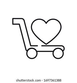 charity and donation concept, shopping cart with heart icon over white background, line style, vector illustration