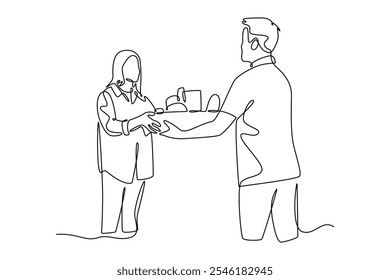 Concepto de caridad y donación. Ilustración gráfica de Vector de diseño de línea única.