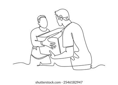 Concepto de caridad y donación. Ilustración gráfica de Vector de diseño de línea única.