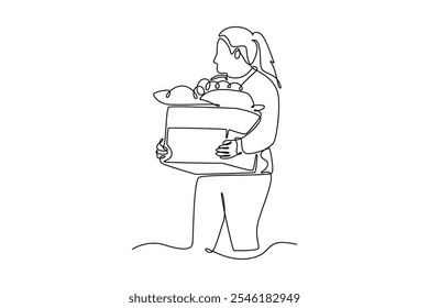 Concepto de caridad y donación. Ilustración gráfica de Vector de diseño de línea única.