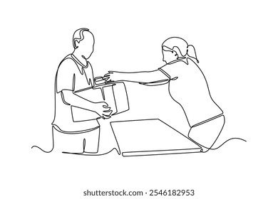 Concepto de caridad y donación. Ilustración gráfica de Vector de diseño de línea única.
