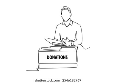 Charity and donation concept. Single line draw design vector graphic illustration.