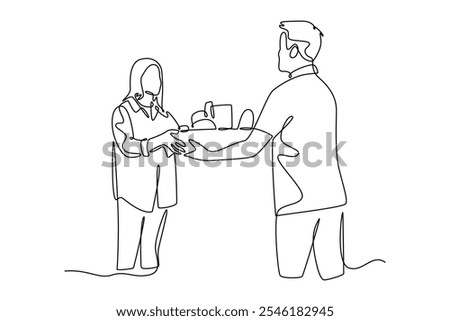 Charity and donation concept. Single line draw design vector graphic illustration.