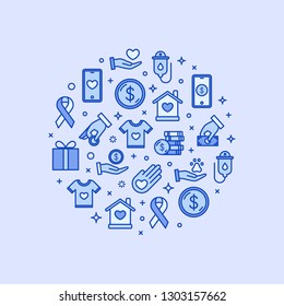 Charity and donation design element. Volunteering vector illustration. Generous, volunteer center, fundraising event, organization.