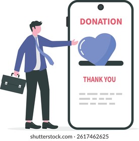 Charity donation, donate online with care to help and support people, giving money or volunteer, mobile social app to help other people concept, 


