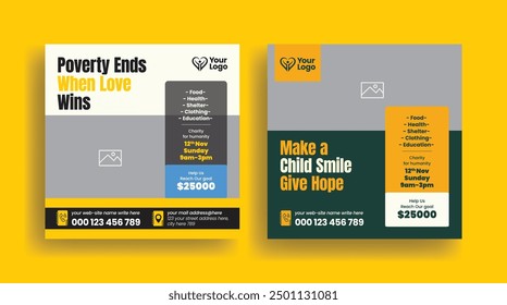 charity donation editable social media posts, ads banner and volunteer social media post banner template 