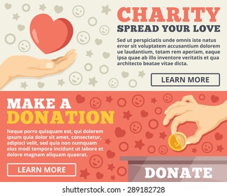 Charity, donation flat illustration concepts set. Flat design concepts for web banners, web sites, printed materials, infographics. Creative vector illustration