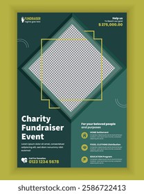 Charity and donation flyer design or fundraiser poster template