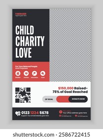 Charity and donation flyer design or fundraiser poster template