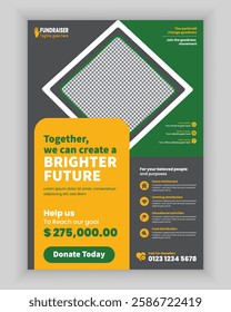 Charity and donation flyer design or fundraiser poster template