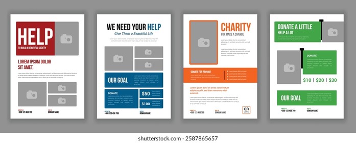 Charity Donation Flyer Template for Fundraising Nonprofit Charity Events Food and Clothes Drive Community Support Editable EPS Design Raise Awareness and Encourage Donations for a Good Cause.