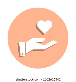 Charity, donation, giving, hand, love badge icon. Simple glyph, flat vector of peace and humanrights icons for ui and ux, website or mobile application