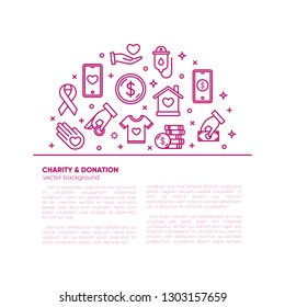 Charity and donation half-circle design element. Volunteering vector illustration. Generous, volunteer center, fundraising event, organization with text place.