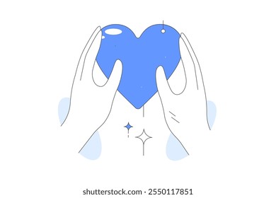 Charity and donation, help concept. World charity day, hands with a heart. Flat Cartoon Vector Illustration, icon. Stylish abstract